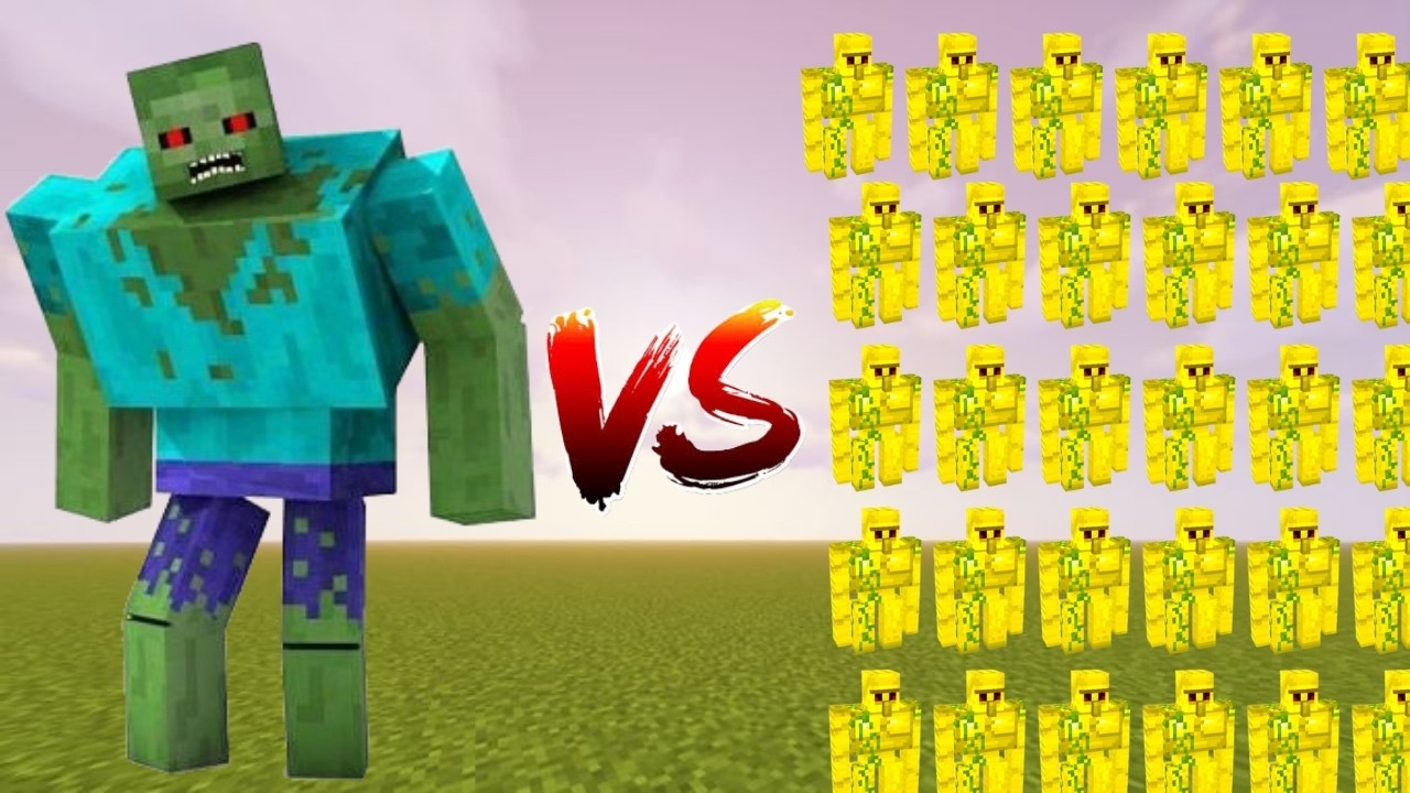 Mutant Zombies vs Golden Golems in a Minecraft mobs battle