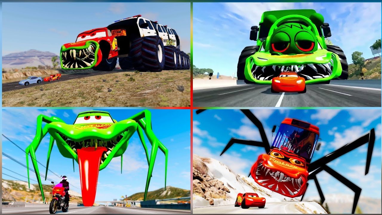 McQueen Monster Truck Cars vs School Bus! 🚗🚌 Coffin Dance Cover Remix | Tiles Hop 🎵