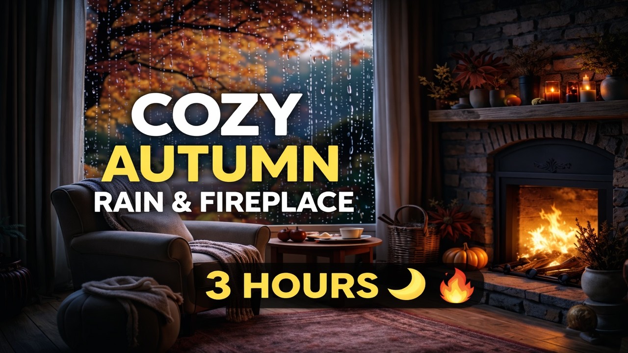 3 Hours Cozy Autumn Rain & Fireplace | Relaxing Sleep, Study & Stress Relief 🌙🔥🍂