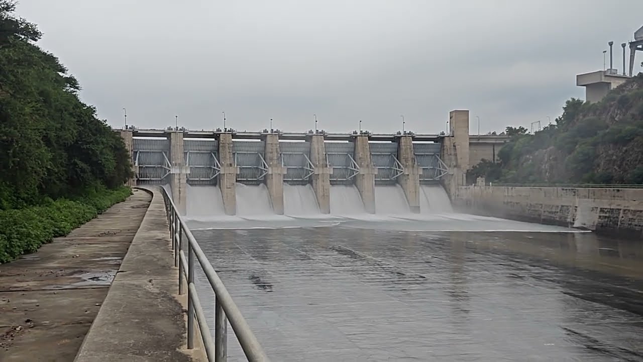 Mega dam Massive Water Release through Spillways Radial Gates