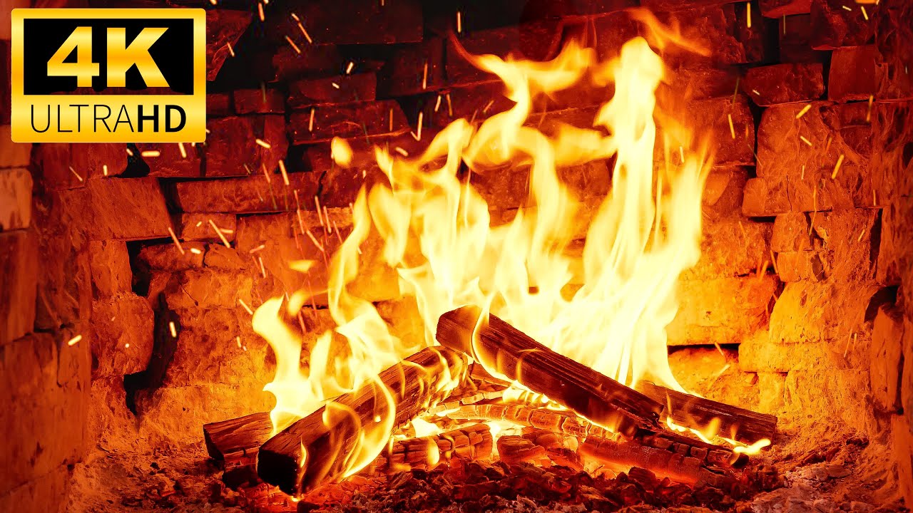 🔥 Fireplace with Golden Flames and Crackling Fire Sounds | Fireplace 4K Ultra HD