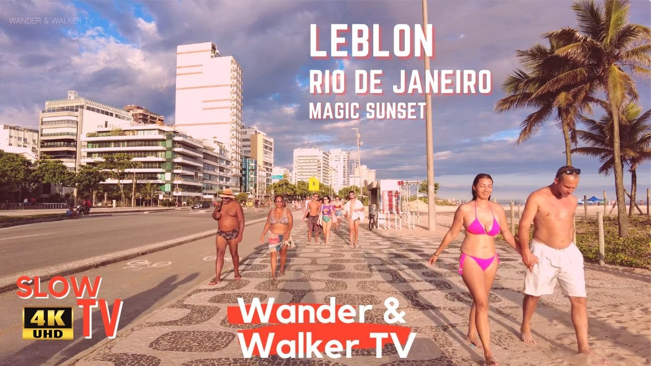 🌴 Rio de Janeiro - Brazil - Amazing Sunset Promenade Walk Tour - Leblon Beach - 4K
