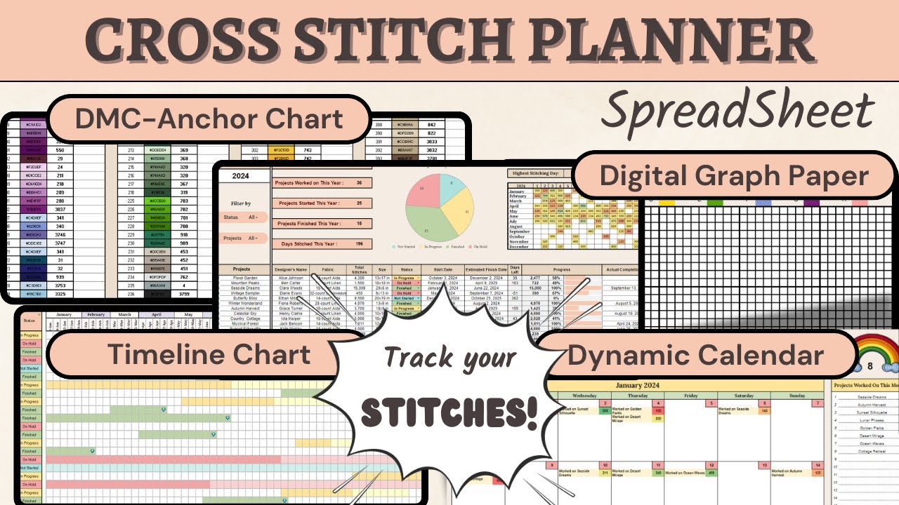 Cross Stitch Planner tutorial Google Sheets and Excel365 - Get your Cross Stitching Wips organized!