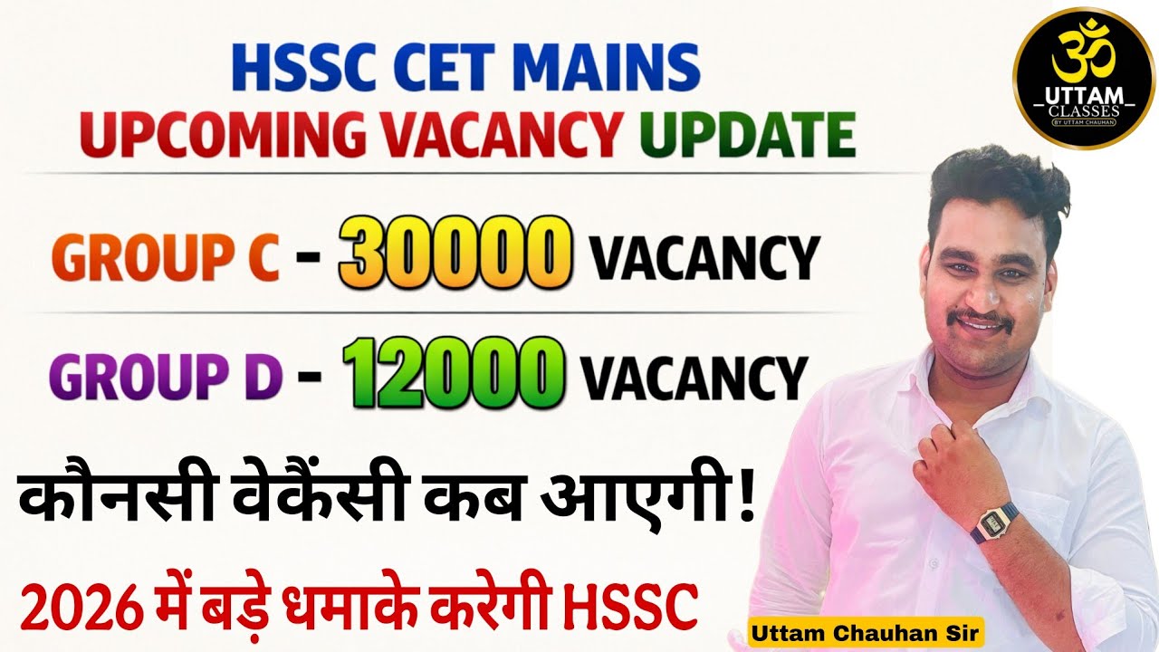 HSSC CET MAINS Upcoming Vacancy Update 2026 | Group C 30000 & Group D 12000 Posts