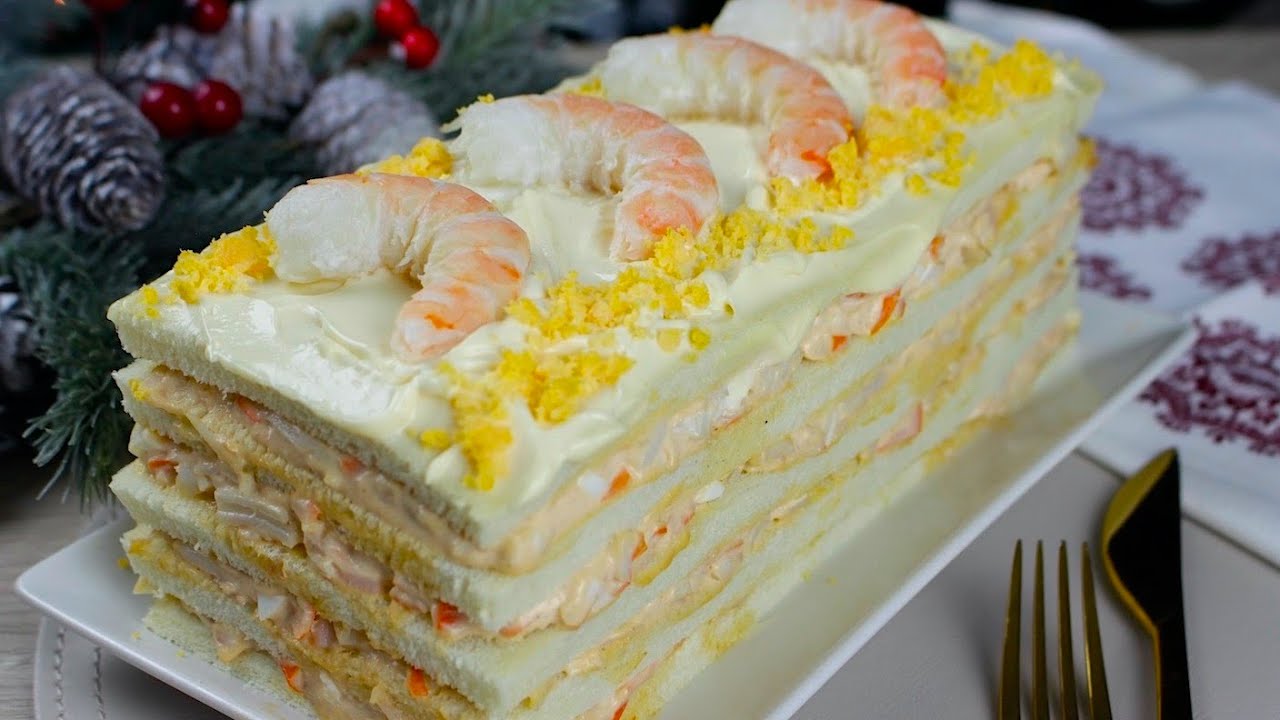 Pastel de marisco con pan de molde, cangrejo y langostinos | Recetas para Navidad 🎄