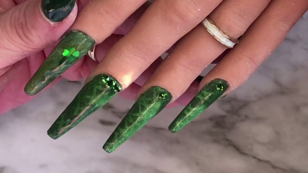 St Patrick&rsquo;s Day set | MVP Nail Designs Acrylics | Stamping | Marble