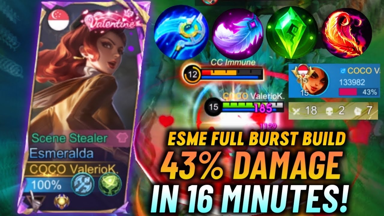 43% DAMAGE IN 16 MINUTES! - ONE SHOT BUILD ESMERALDA DOMINATES THE GAME! | Valesmeralda | MLBB