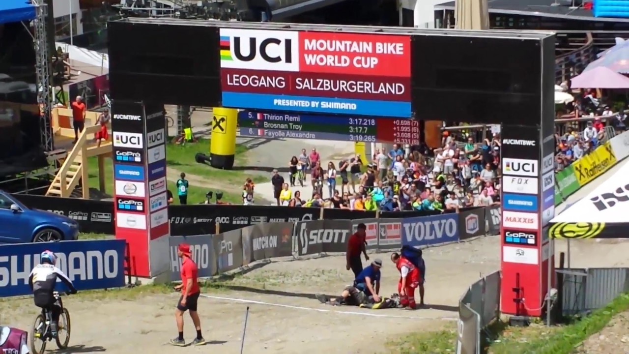 UCI MTB World Cup Downhill @ Leogang 2017, horrible crash Remi Thirion