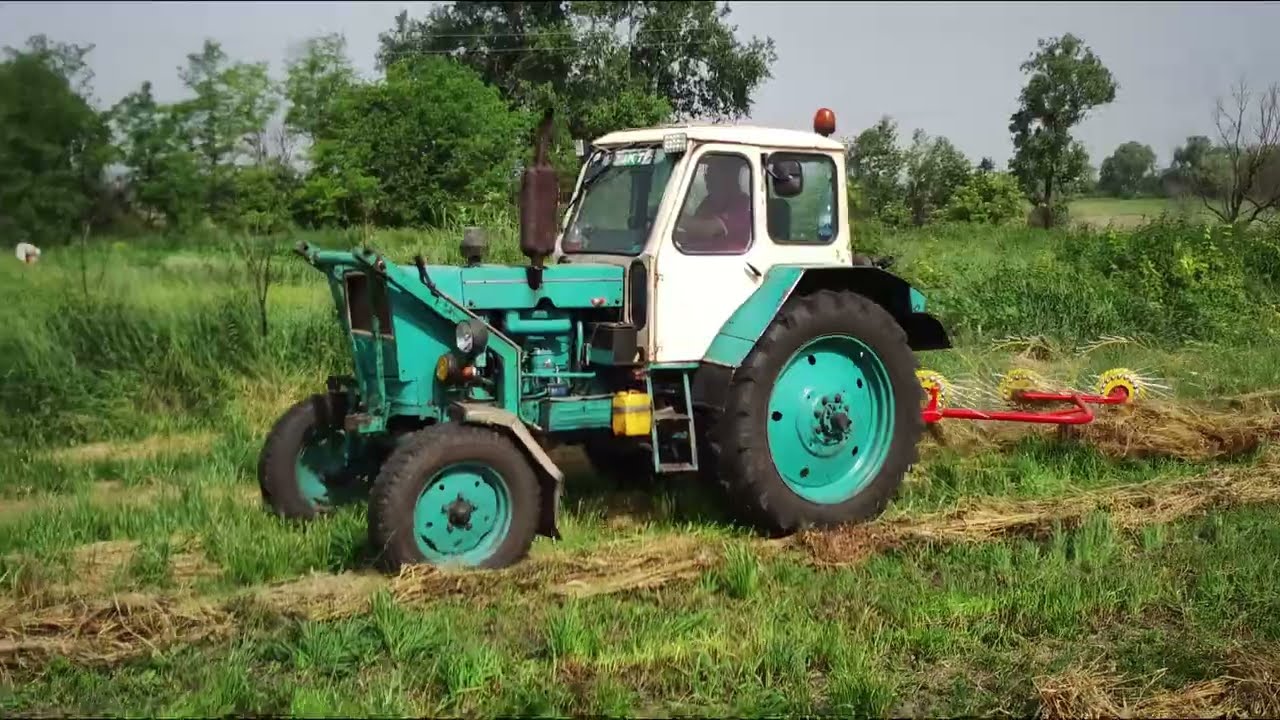 ЮМЗ Заготівля сіна Згрібаємо сіно у валки граблями Сонечко Wirax віракс Стара Гвардія в роботі