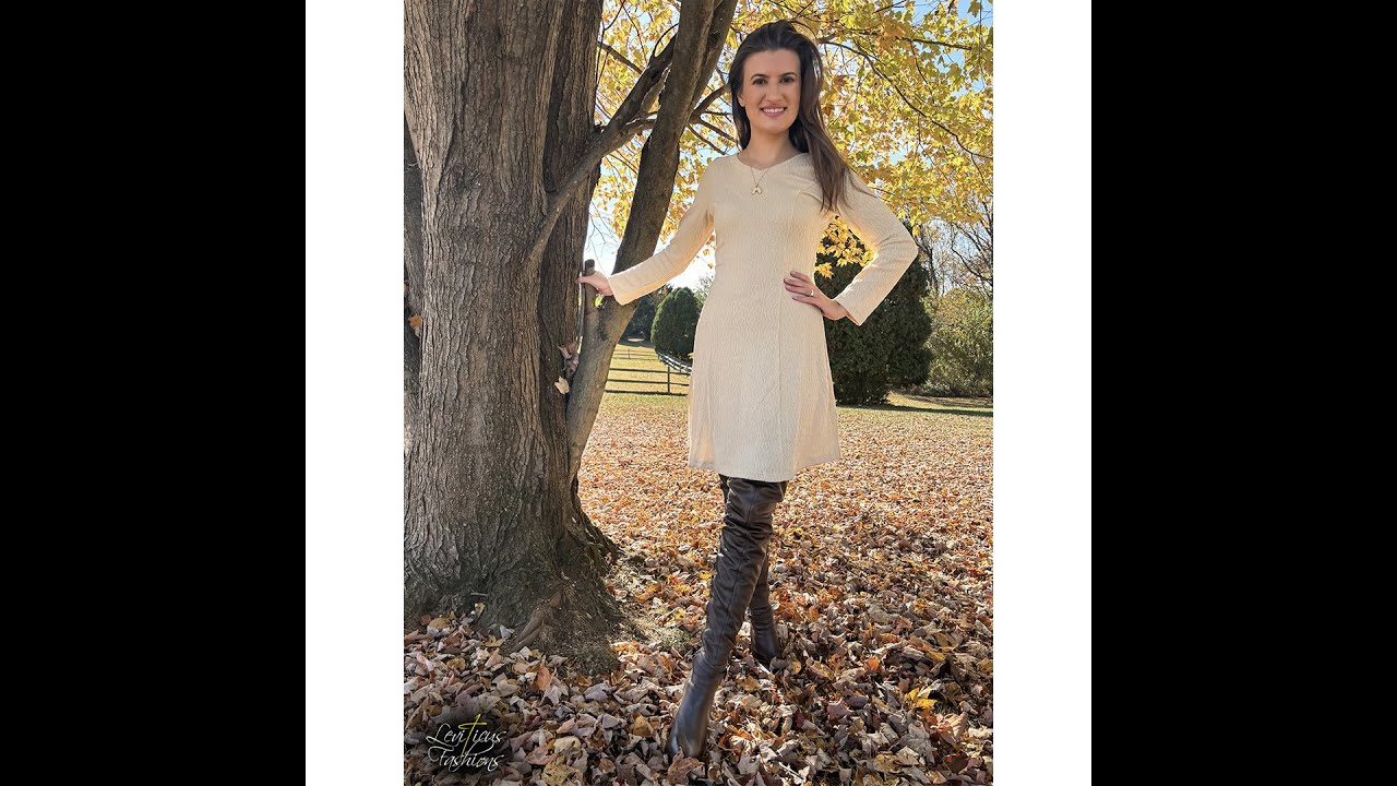 BBONLINEDRESS MADISON SWEATER DRESS REVIEW BROWN LEATHER THIGH BOOTS FALL WINTER HOLIDAY FASHION