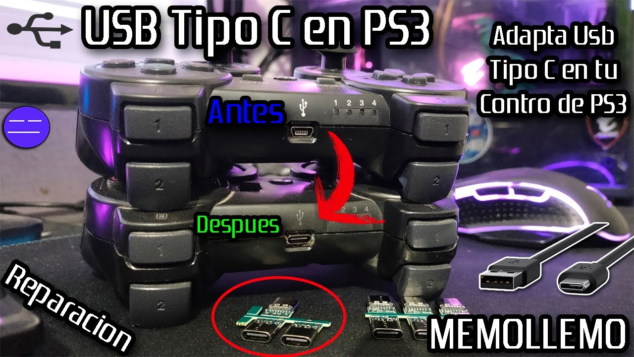 Entrada USB Tipo C en Control de PS3 | Adaptación/Reparación USB dañado |