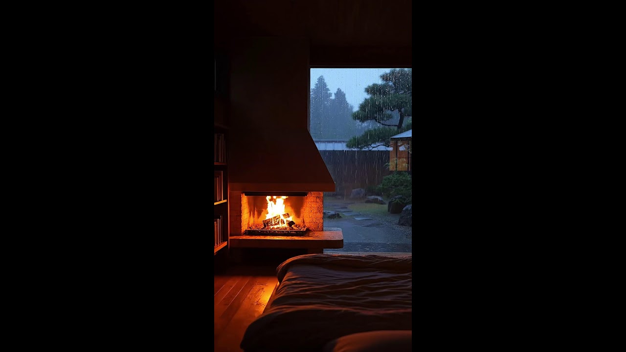 🔴 LIVE No Ads | Rainstorm on Window & Soft Piano for Deep Sleep 🔥 Cozy Fireplace Bedroom ASMR