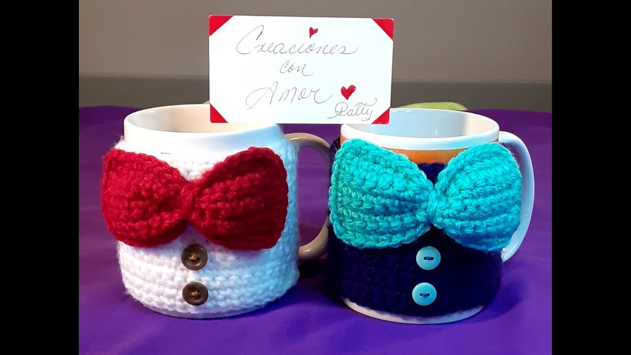 Funda para taza a crochet y mantener caliente el cafe, Regalo para el dia del Padre.