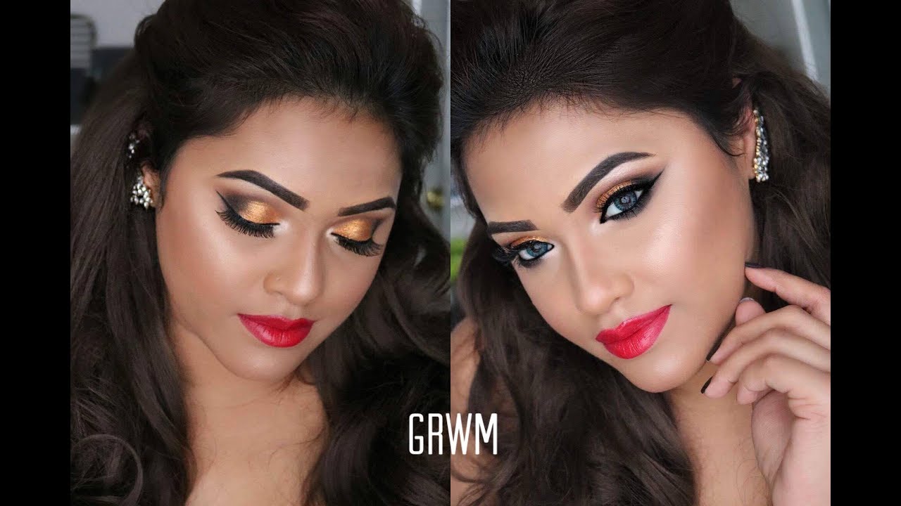 GRWM  Indian Guest Makeup | Gold and Black eyes| Red Lips |