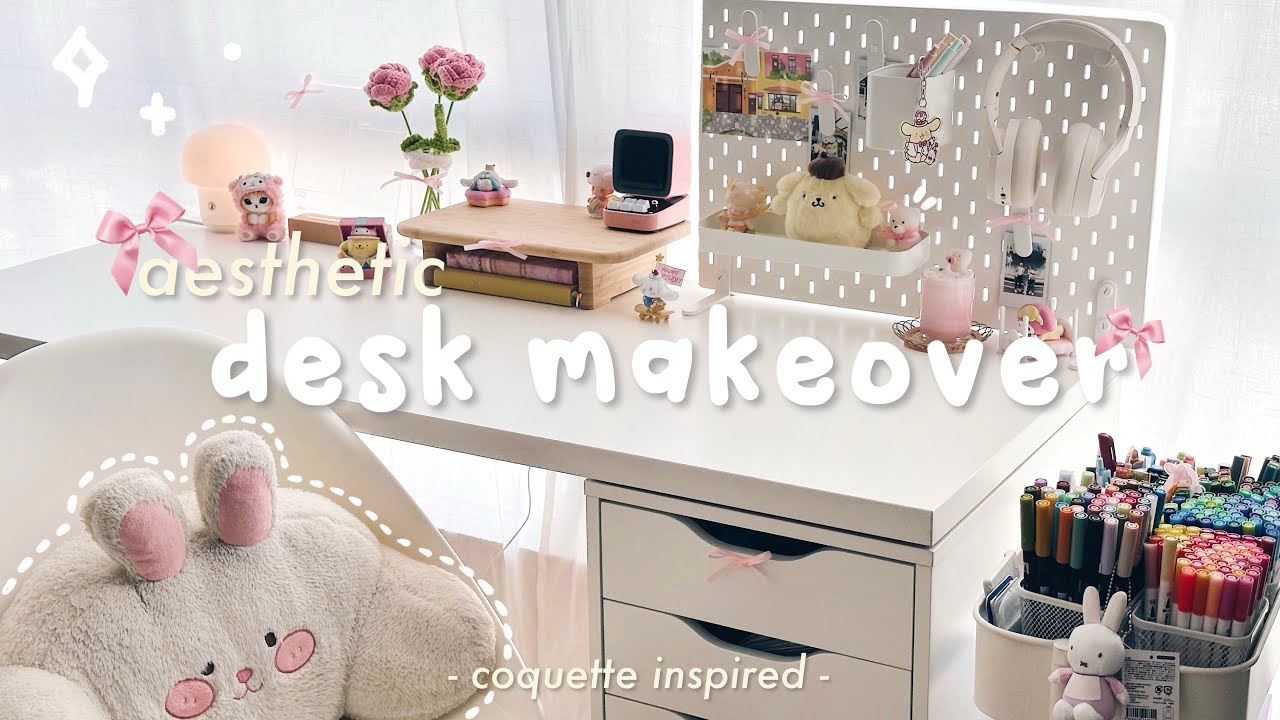 🎀 aesthetic desk makeover 2025 // cozy, pastel, coquette inspired + lots of stationery organisation
