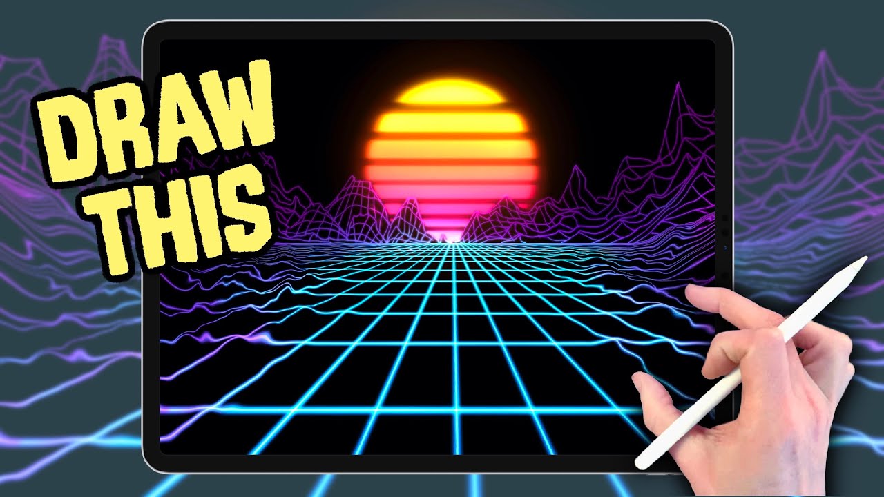 RETROWAVE Landscape drawing tutorial in procreate