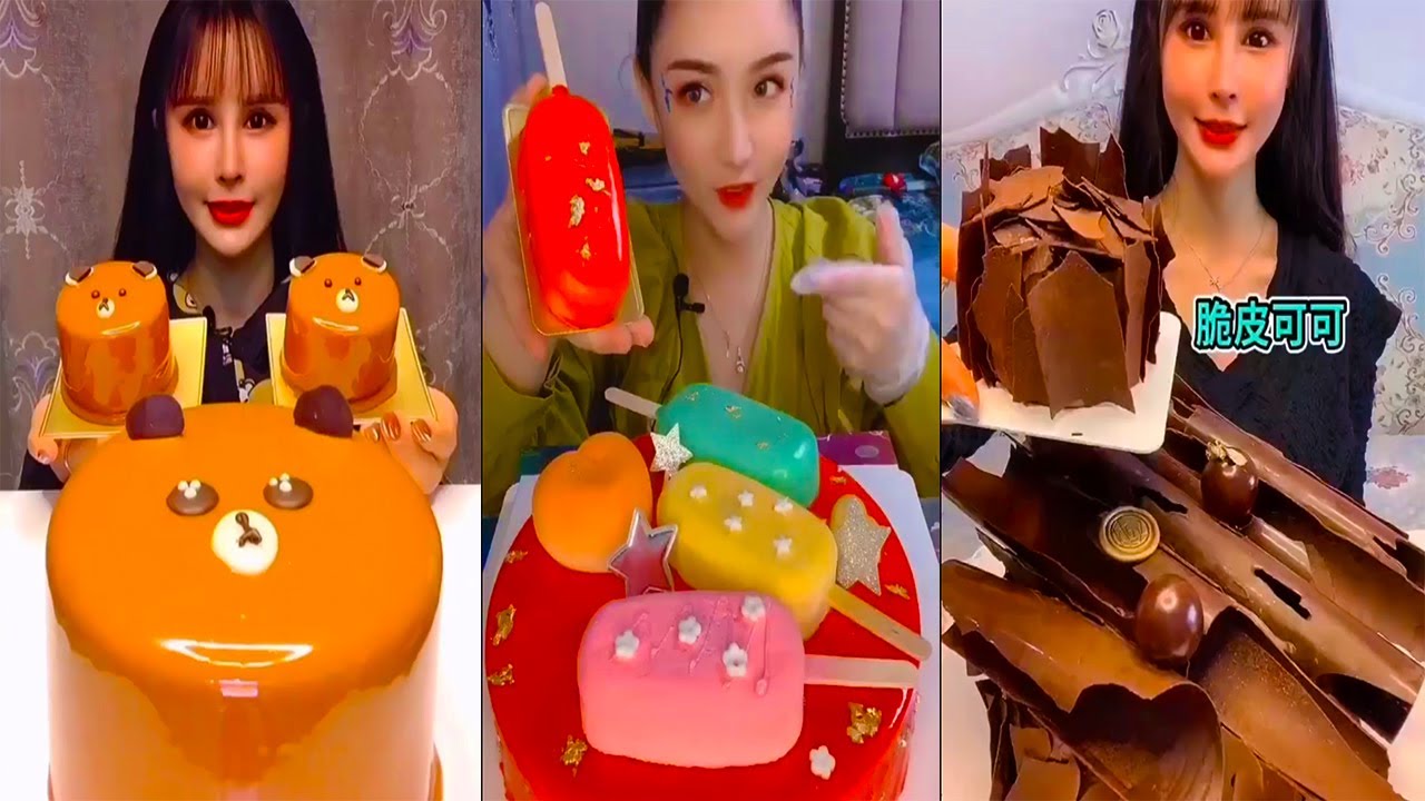ASMR DESSERT EATING 💜🍰 ( CHOCOLATE MOUSSE CAKE ,) SATISFYING MUKBANG #108