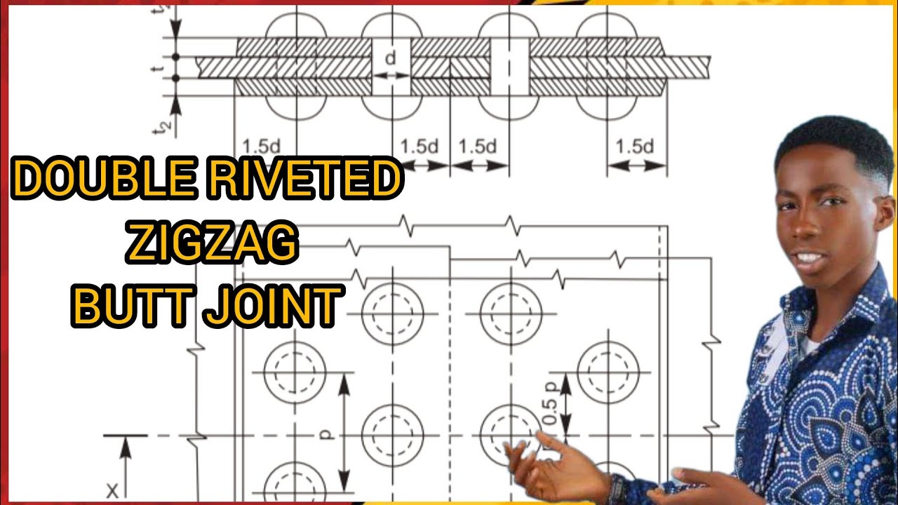 How to draw a double riveted double strap zigzag butt joint.  - Engineering drawing -Rivets.