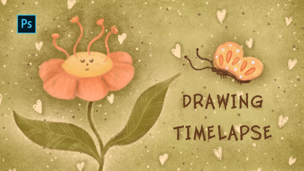 Cute Flower & Butterfly Digital Art | Photoshop Timelapse Illustration