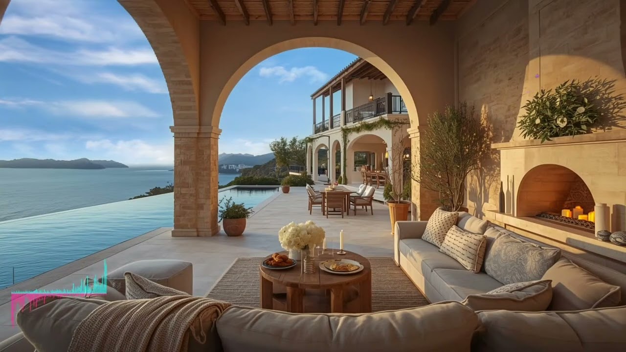 Relaxing Piano Music by the Sea 🌊 Luxury Ocean View Villa Ambience for Sleep, Study & Relax