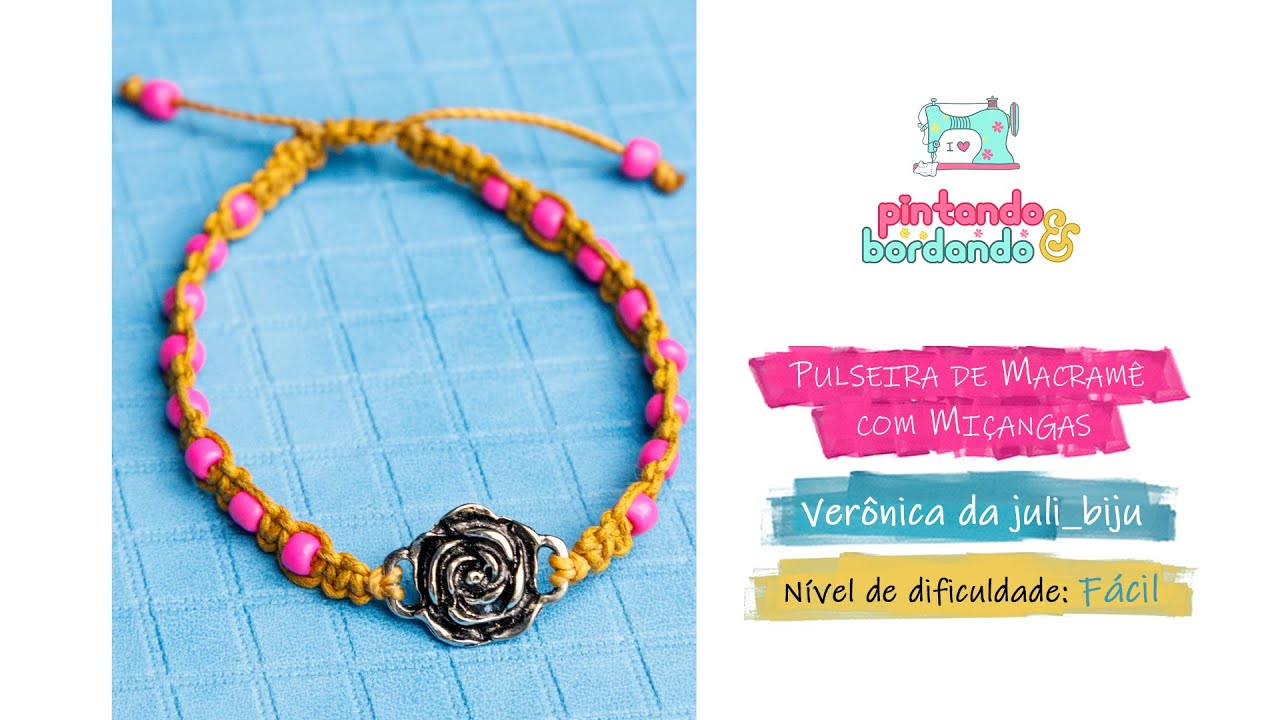 Como fazer pulseira de macramê com miçangas e cordão encerado. Nível de dificuldade: Fácil