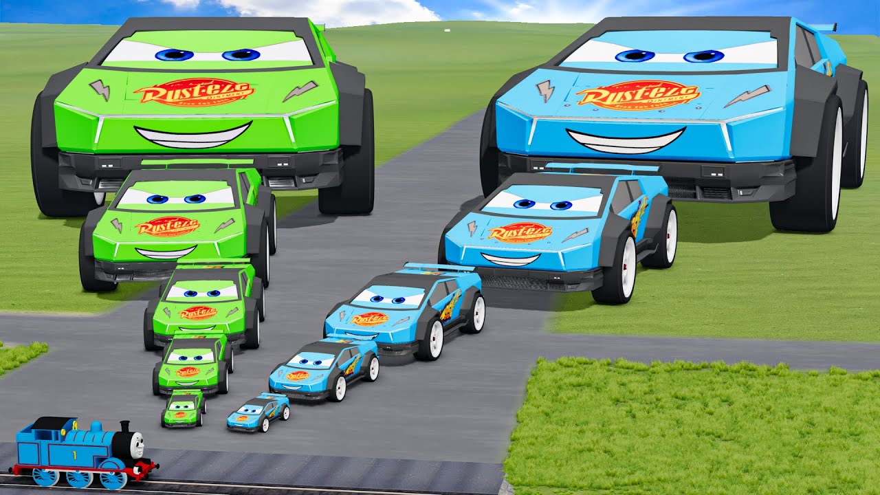 Big & Small Colors Tesla Cybertruck Lightning Mcqueen vs Trains Thomas | BeamNG.drive