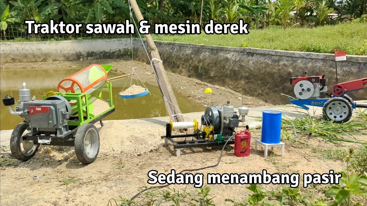 Traktor sawah menggunakan mesin derek untuk menambang pasir