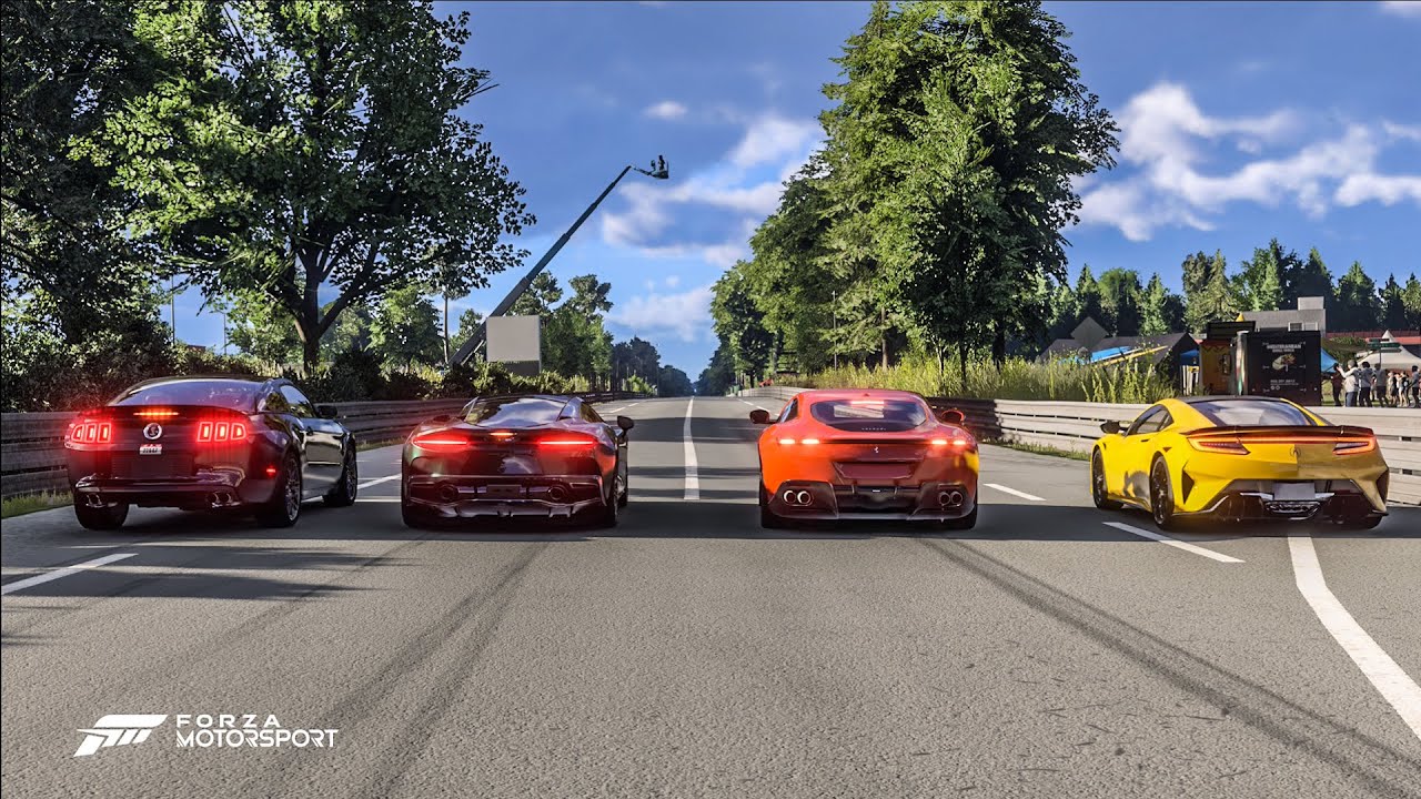 Forza Motorsport Drag race: Ford Shelby GT500 '13 vs Acura NSX Type-S vs McLaren GT vs Ferrari Roma