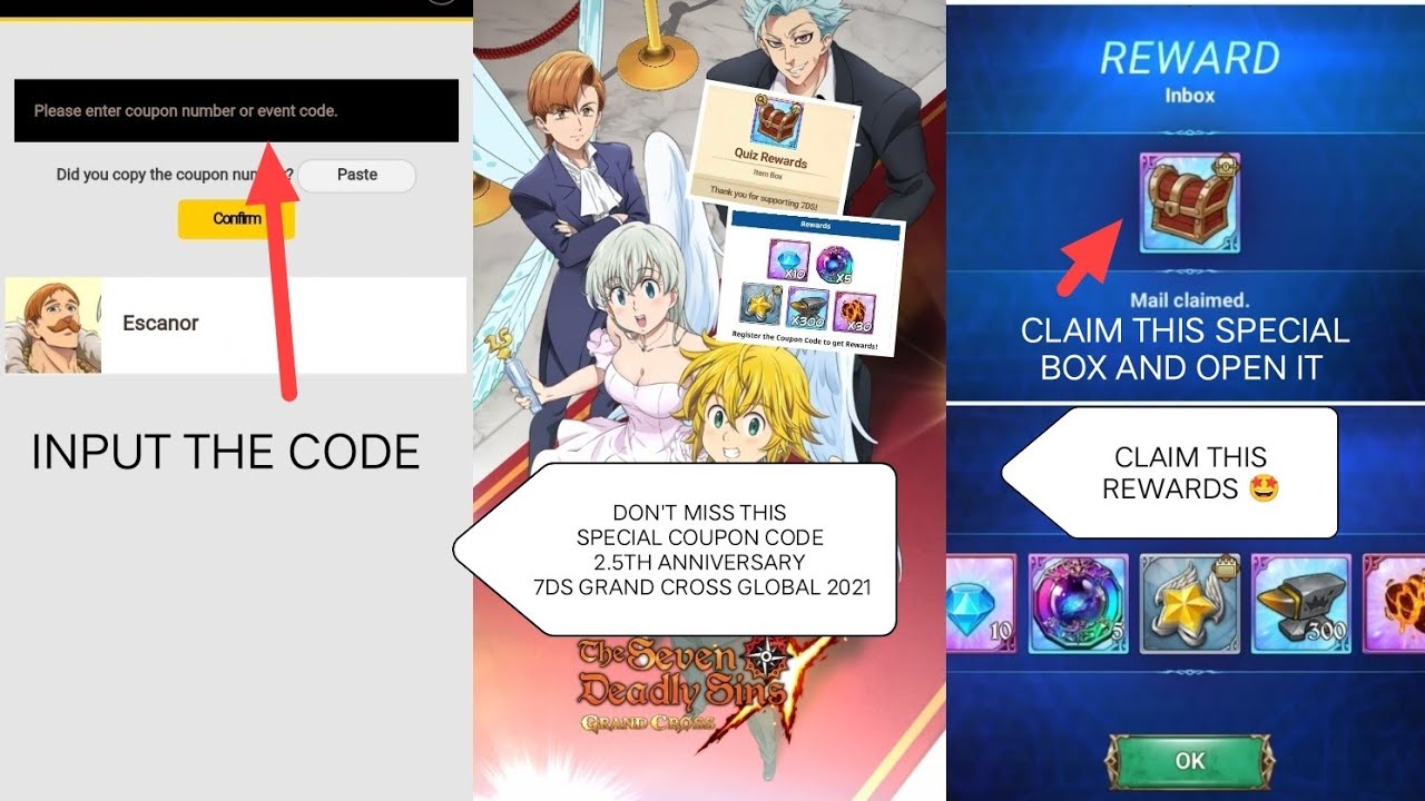 SPECIAL COUPON CODE FREE 10💎 & Limit Break Item 7DS Grand Cross 2.5TH Anniversary Celebration Part1