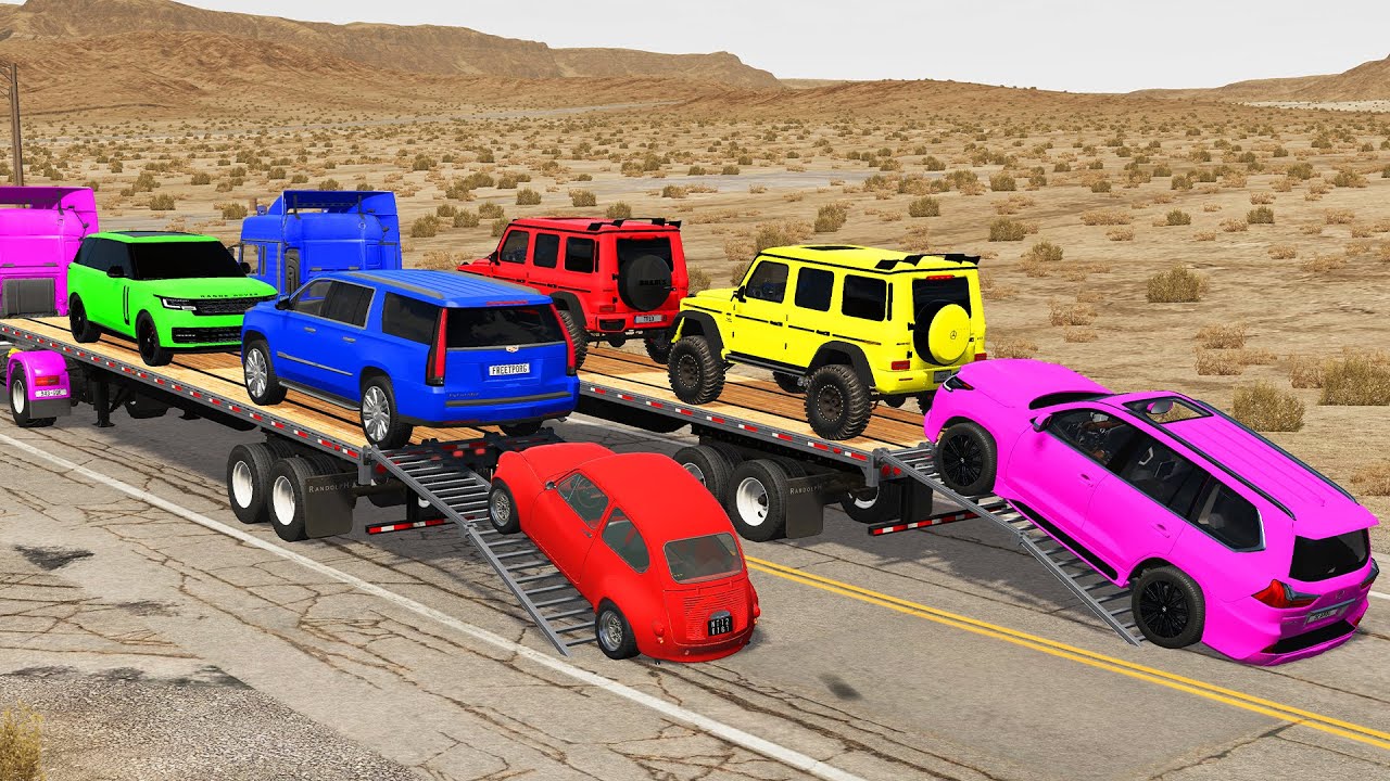 Flatbed Trailer new Gelik Cars Transportation with Truck - Pothole vs Car #3 - BeamNG.Drive