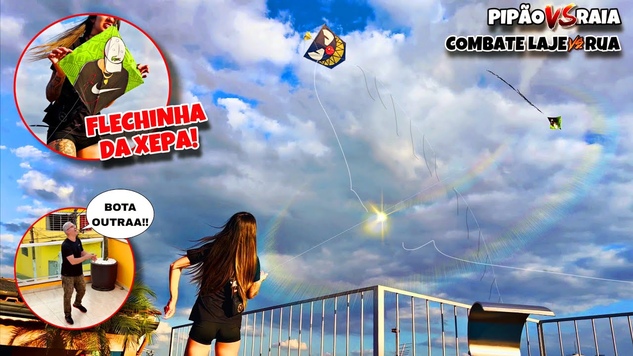 Menina Pipeira Limpando o Céu da Laje com Flechinha da Lacoste! Pai e Filha Cortando Pipas no Bairro