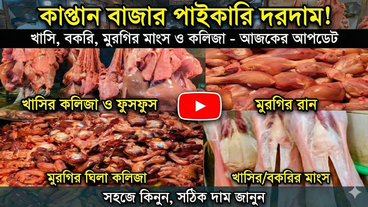 কাপ্তান বাজার মাংসের পাইকারি দাম | খাসি, বকরি ও মুরগির কলিজা-ঘিলার আজকের দরদাম | Kaptan Bazar Dhaka