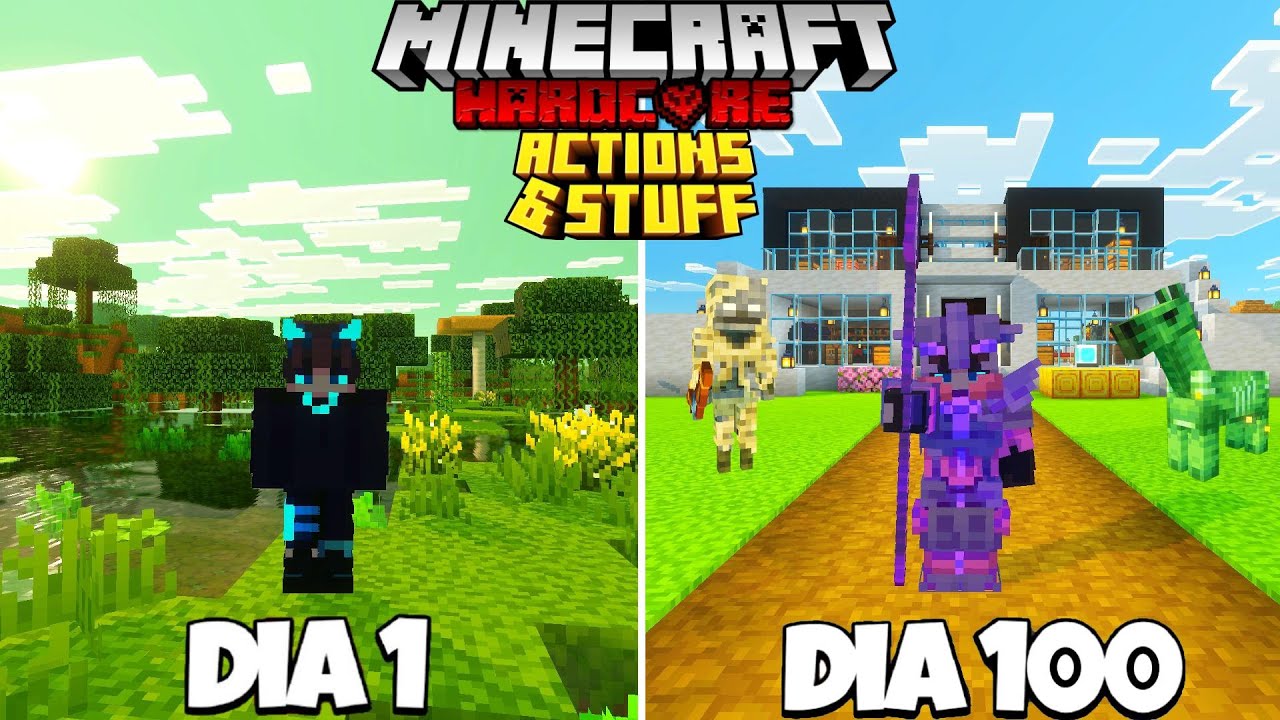Sobreviví 100 Días en Minecraft BEDROCK HARDCORE + Actions & Stuff 1.8