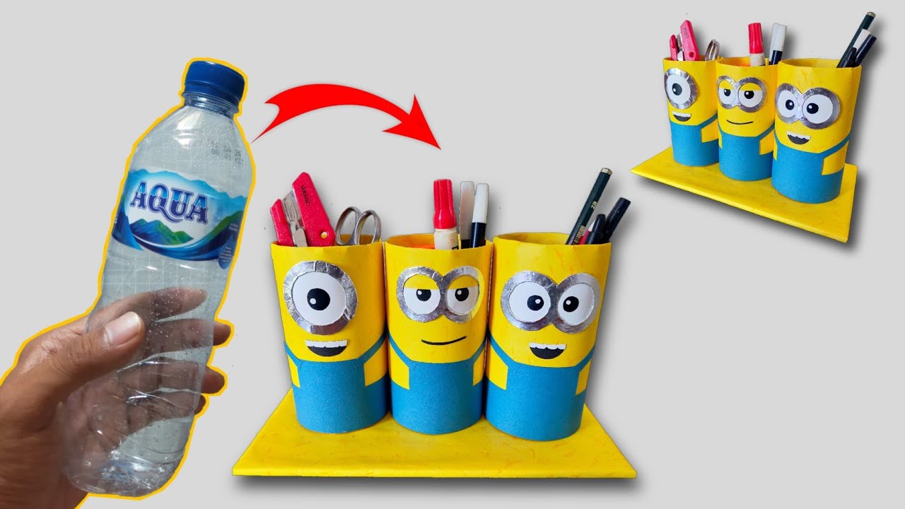 Membuat tempat pensil minion yang indah dari botol bekas || Ide kreatif dari botol bekas