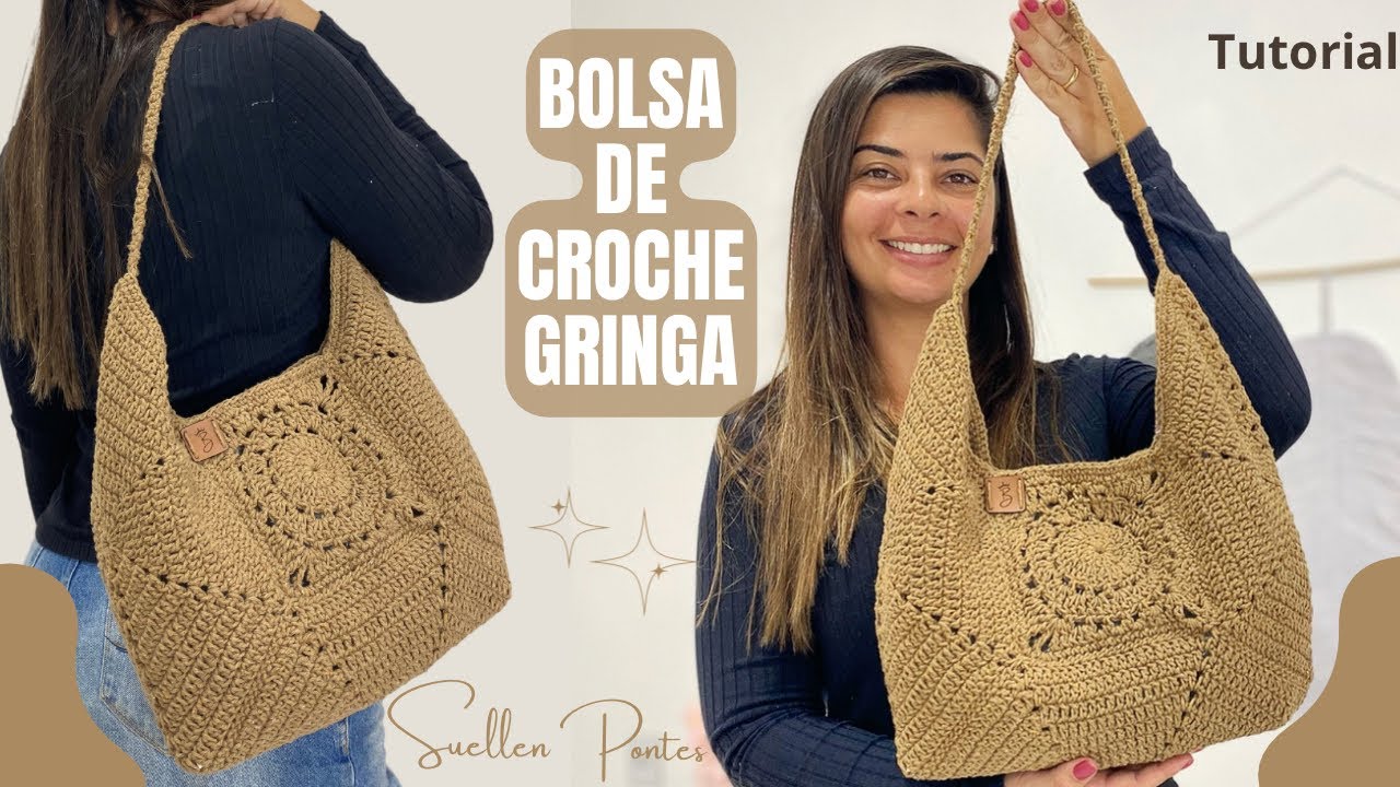 Como Fazer Bolsa Gringa de Croche- Bolsa Angelica Suellen Pontes - Hexagono e Quadrado