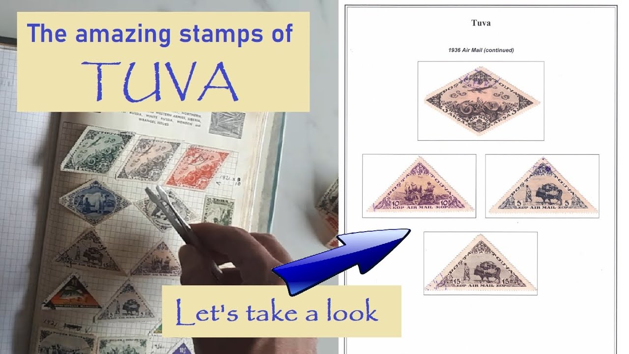 The weird and wonderful stamps of 1930s Tuva, pulled from old albums and set out on pages.