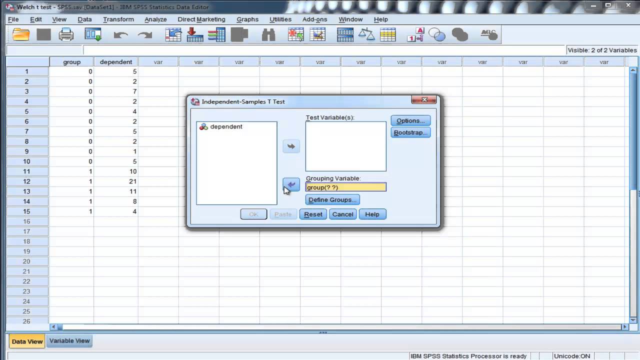 Welch's t-test (unequal variances) - SPSS