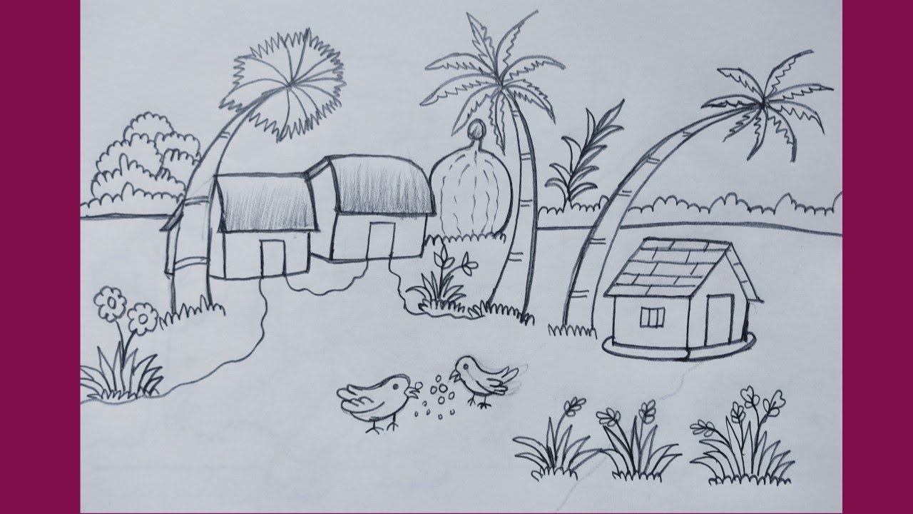 How to draw Beautiful Scenery drawing/House Scenery drawing/House Drawing Easy 