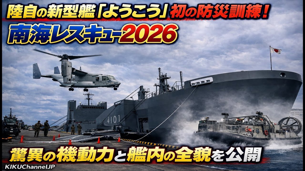 陸自の新型艦「ようこう」初の防災訓練！南海レスキュー2026で見せた驚異の機動力と艦内の全貌を公開
