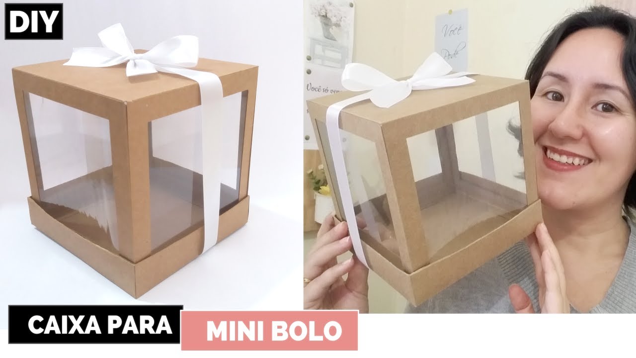 Como fazer Caixa para Mini Bolo com Visor SEM Acetato e com Papel Kraft - 15 cm x 15 cm x 15 cm -DIY