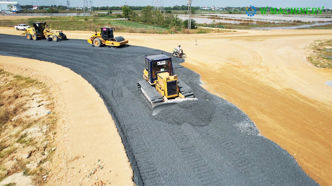Komatsu Dozer Leveling Gravel Installing Foundation New Roads | Impressive Dozer Trimming Skills