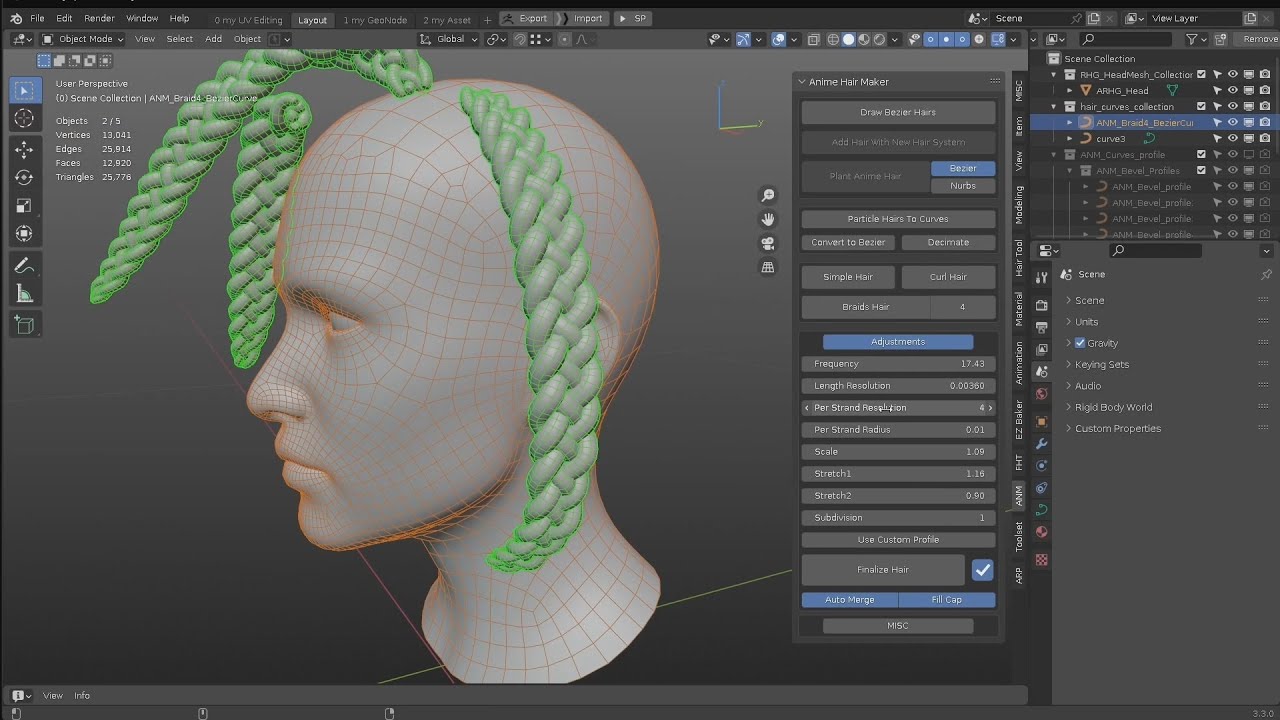 Blender Addon Anime Hair Maker with Braids Hair
