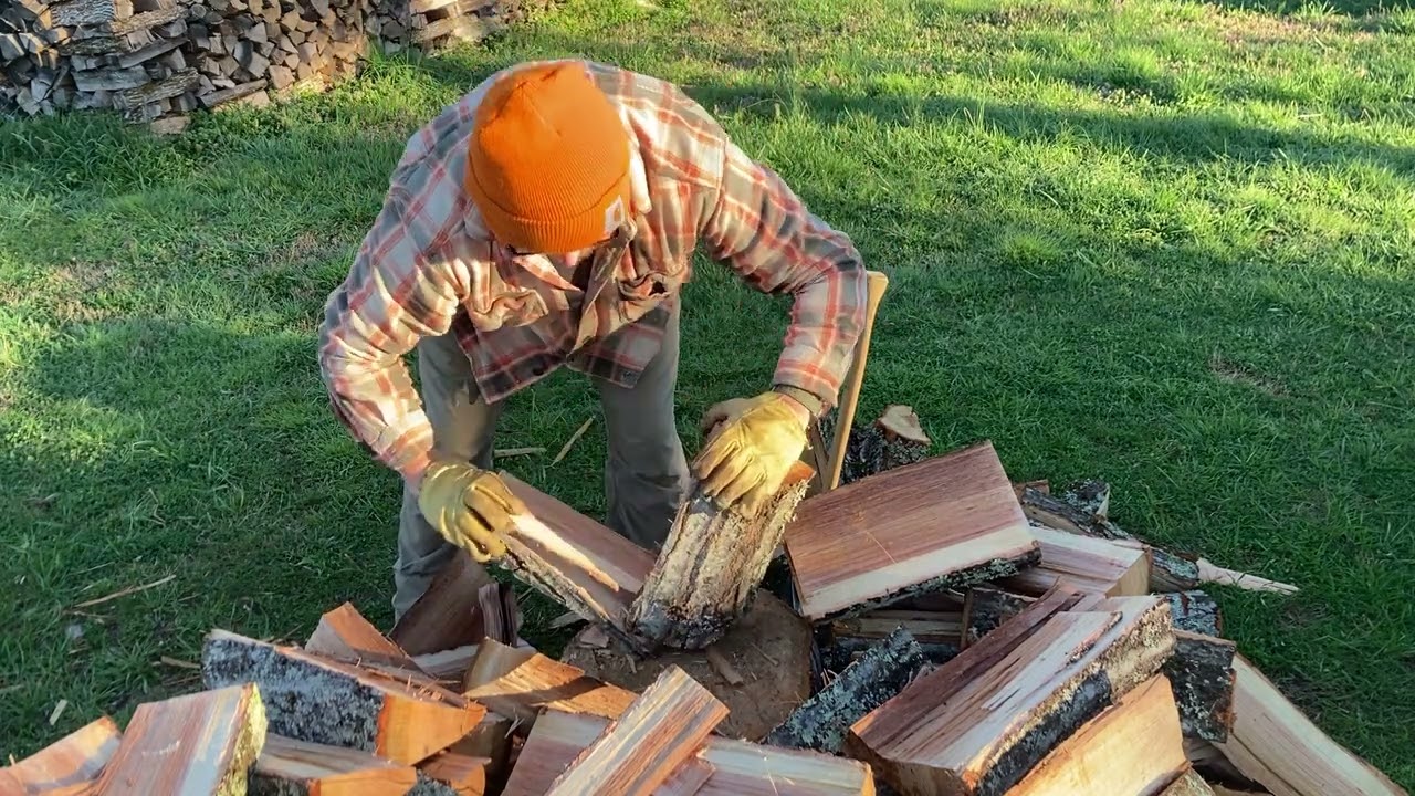 Hand splitting Northern Red Oak rounds. Tuatahi Work Axe!