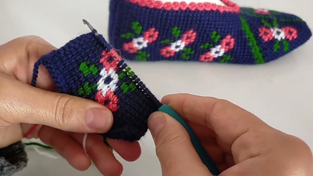 (1.video) Çiçekli Tunus Patik yapımı#patikmodelleri #tunuspatik #knitting