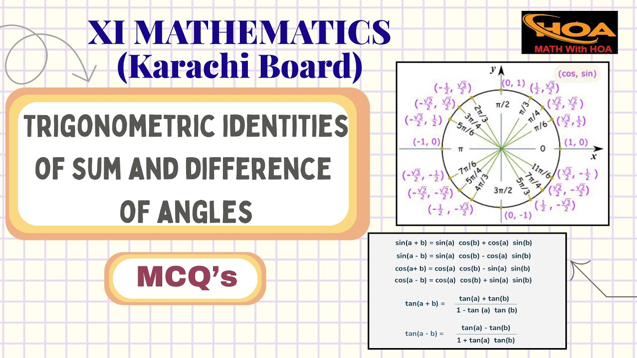 MCQ's of Trigonometric Identities of Sum and Difference of Angles | XI Mathematics Karachi Board