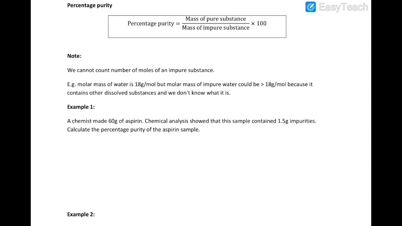 IGCSE chemistry- Percentage purity and percentage yield explanation