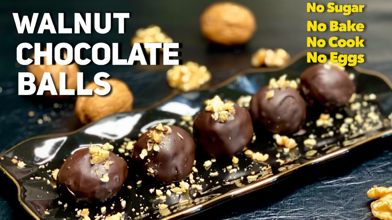 Chocolate Walnut Balls - No Bake, No Cook, No Eggs, No Sugar | Sugar Free Chocolate Dessert