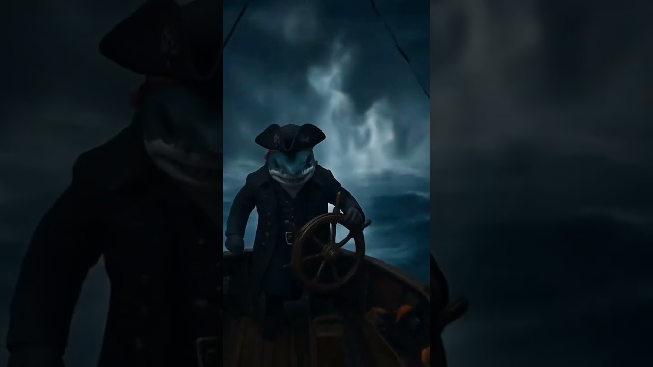 A scary shark pirate sailing at night.#SharkPirate #NightSailing #DarkSea #GhostShip #OceanFear 