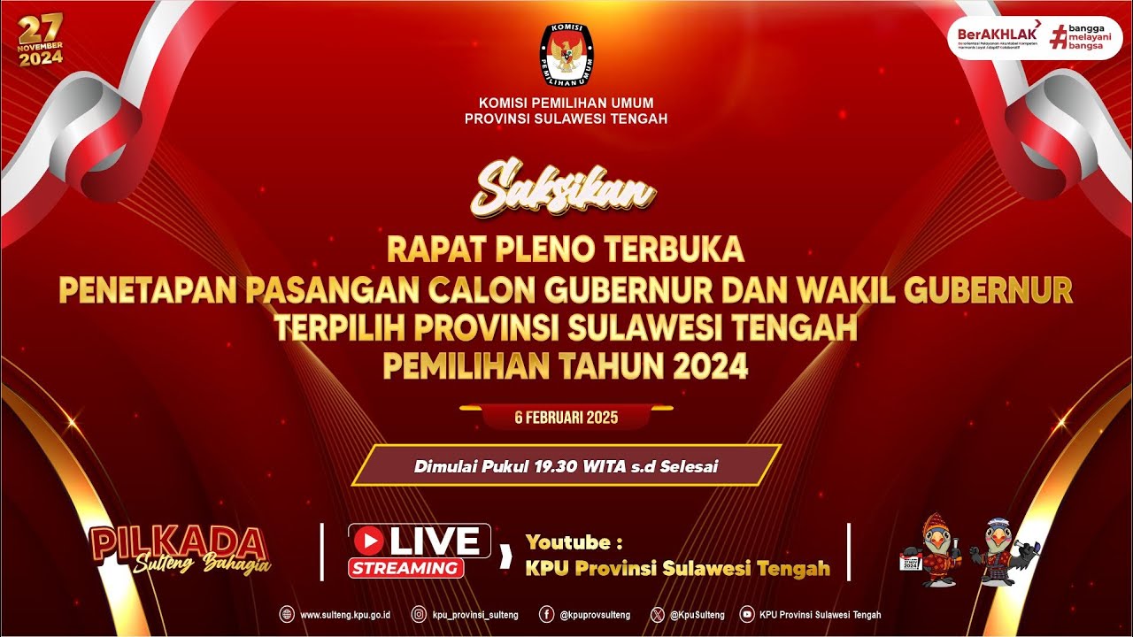RAPAT PLENO PENETAPAN CALON GUBERNUR DAN WAKIL GUBERNUR TERPILIH PROVINSI SULAWESI TENGAH TAHUN 2024