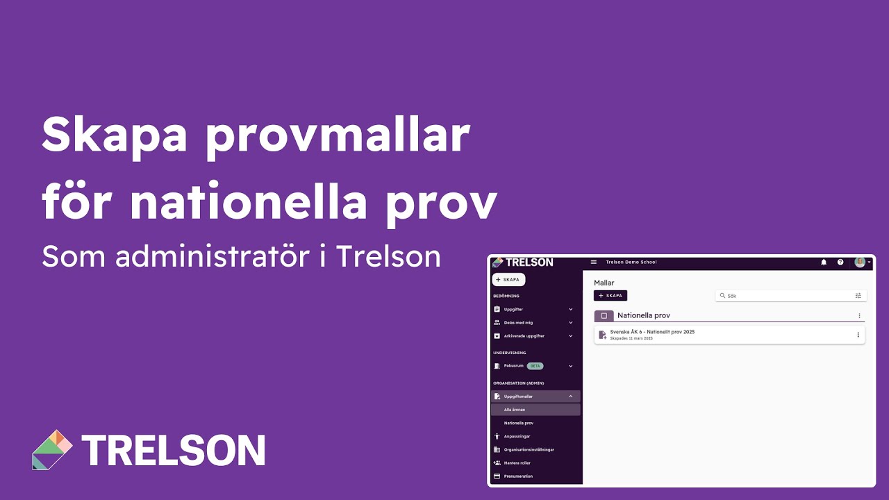 För administratörer: Så skapar du provmallar inför nationella prov i Trelson